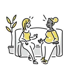 2人の女性がソファに座っておしゃべりをしているイラスト